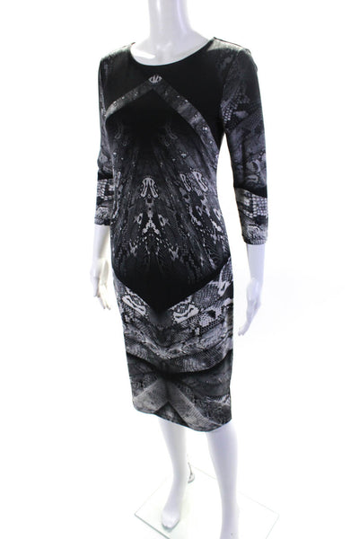 Saks Fifth Avenue Womens 3/4 Sleeve Snakeskin Printed Dress Black Gray Size XS