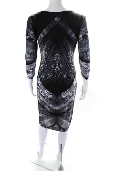 Saks Fifth Avenue Womens 3/4 Sleeve Snakeskin Printed Dress Black Gray Size XS