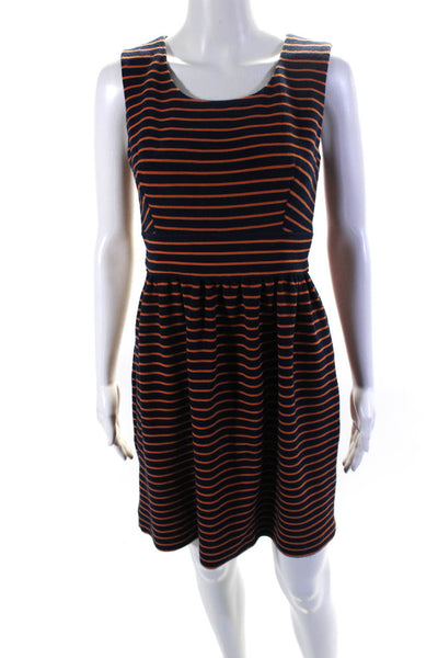 Shoshanna Womens Back Zip Sleeveless Knit Striped A Line Dress Navy Orange 4