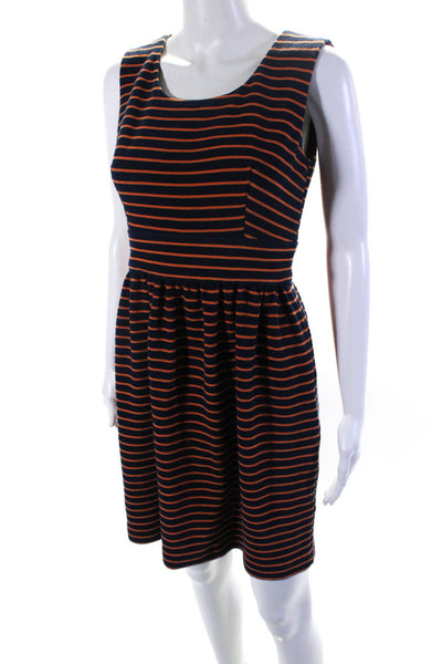 Shoshanna Womens Back Zip Sleeveless Knit Striped A Line Dress Navy Orange 4