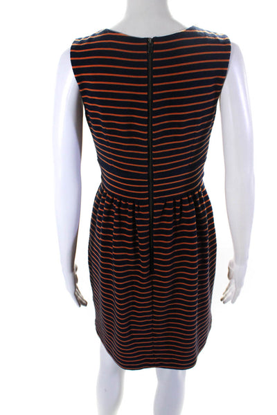 Shoshanna Womens Back Zip Sleeveless Knit Striped A Line Dress Navy Orange 4