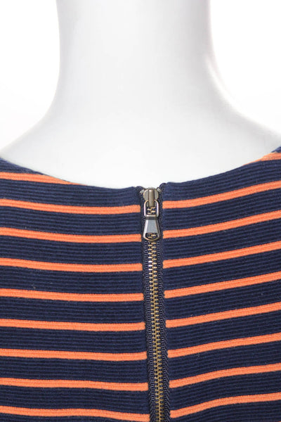 Shoshanna Womens Back Zip Sleeveless Knit Striped A Line Dress Navy Orange 4