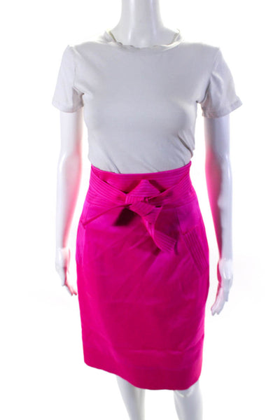 Oscar de la Renta Womens Zip Up Belted Knee Length Pencil Skirt Hot Pink Size 6