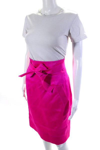 Oscar de la Renta Womens Zip Up Belted Knee Length Pencil Skirt Hot Pink Size 6