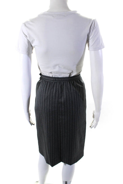 Saint Laurent Womens Side Zip Vertical Striped Pencil Skirt Gray Wool Size FR 34