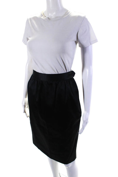 Saint Laurent Womens Side Zip Knee Length Satin Pencil Skirt Black Size FR 38