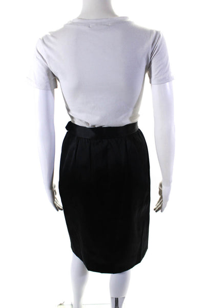 Saint Laurent Womens Side Zip Knee Length Satin Pencil Skirt Black Size FR 38