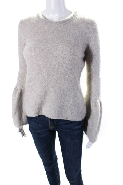 CO Womens Long Flare Sleeve Crew Neck Cashmere Knit Sweater Gray Size Small