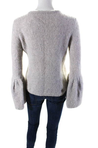 CO Womens Long Flare Sleeve Crew Neck Cashmere Knit Sweater Gray Size Small