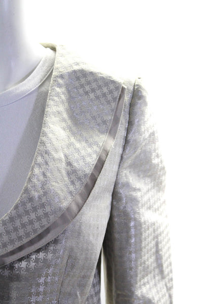 Armani Collezioni Womens Three Button Houndstooth Blazer Jacket Gray Linen 8