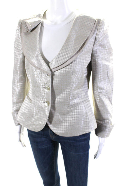 Armani Collezioni Womens Three Button Houndstooth Blazer Jacket Gray Linen 8