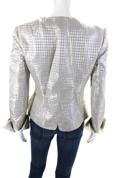 Armani Collezioni Womens Three Button Houndstooth Blazer Jacket Gray Linen 8