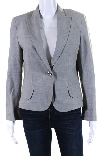 Akris Womens Single Button Pointed Lapel Blazer Jacket Gray Wool Size 8