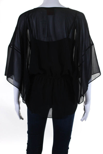 Tory Burch Womens Short Sleeve Crew Neck Sheer Silk Top Black Size 2