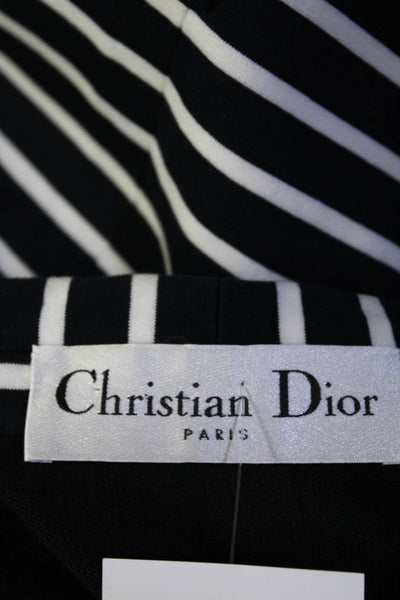 Christian Dior Womens Knit Sleeve Striped Ponte Blazer Jacket Navy White Size 6