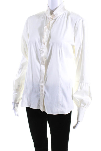 Rivamonti Womens Satin Trim High Neck Button Up Top Blouse White Size Large