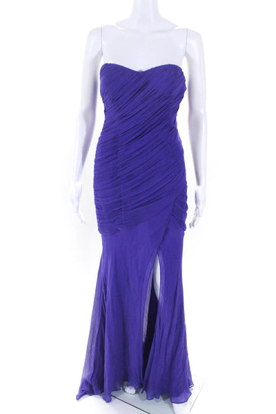 Tarvydas Womens Back Zip Strapless Sweetheart Silk Chiffon Gown Purple Size 6