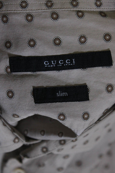 Gucci Mens Long Sleeves Button Down Dress Shirt Beige Cotton Size 42 16.5