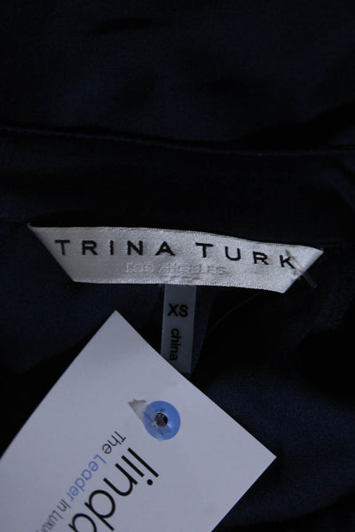 Trina Turk Womens Silk Cut-Out Cuff Long Sleeve Back Button Blouse Blue Size XS