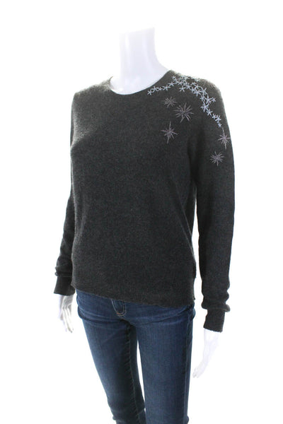 White + Warren Womens Cashmere Embroidered Knit Long Sleeve Sweater Gray Size S