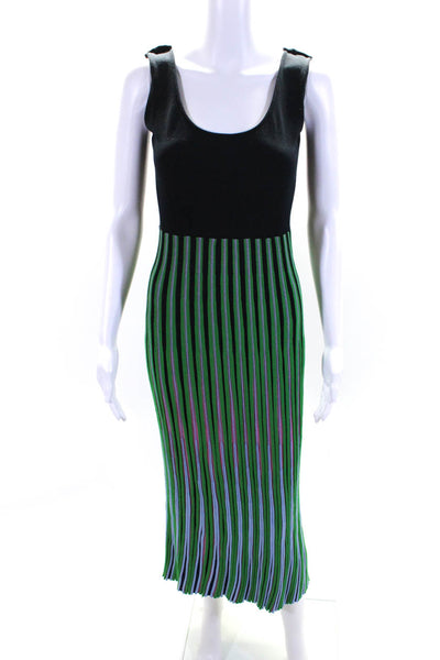 Emporio Armani Womens Scoop Neck Striped Knit Midi Dress Navy Green Size IT 44