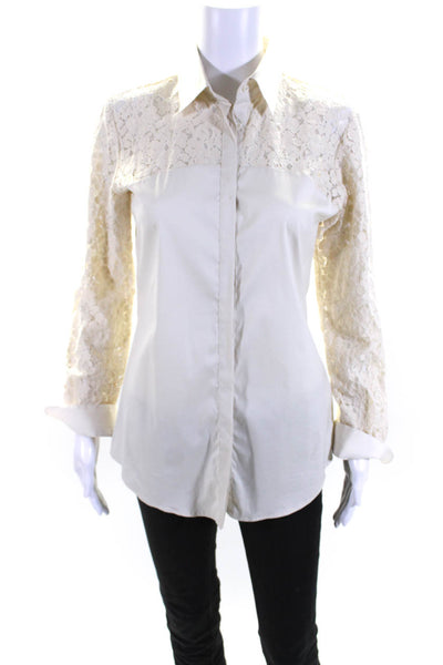 Aglini Womens Button Front Collared Lace Shirt White Cotton Size IT 44