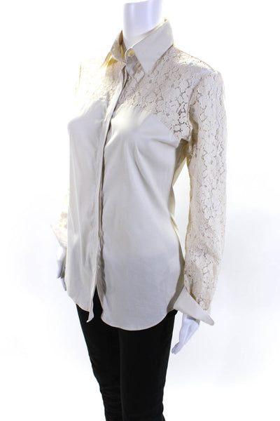 Aglini Womens Button Front Collared Lace Shirt White Cotton Size IT 44