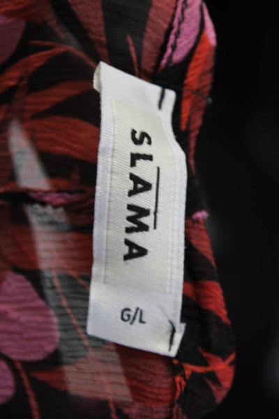 Amir Slama Womens Black Pink Silk Floral Long Sleeve Blouse Top Pants Set Size L