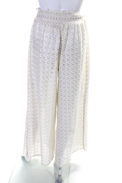 Ramy Brook Womens Gold Printed Open Knit Drawstring Wide Leg Pants Size M