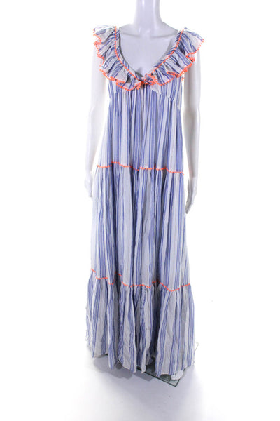 Manoush Women's V-Neck Sleeveless Ruffle Tiered Maxi Dress Stripe Size 36