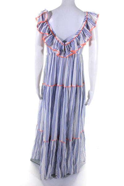 Manoush Women's V-Neck Sleeveless Ruffle Tiered Maxi Dress Stripe Size 36