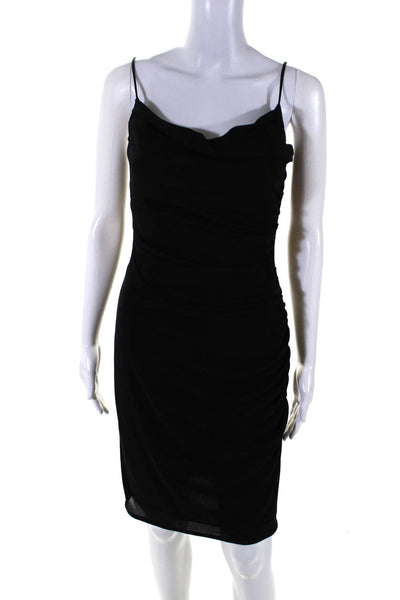 David Meister Women's Cowl Neck Spaghetti Straps Cinch Mini Dress Black Size 6
