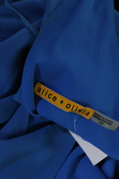 Alice + Olivia Women's V-Neck Spaghetti Straps Mini Slip Dress Blue Size L