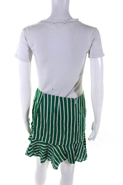 House of Harlow 1960 Women's Zip Closure Tiered Mini Skirt Green Stripe Size S