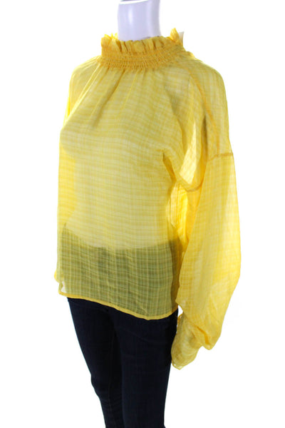 House of Harlow 1960 Women's Mock Neck Long Sleeves Sheer Blouse Yellow Size S