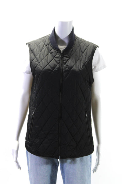 Vince Womens Quilted Texture Full Zipper Vest Jacket Black Size Small