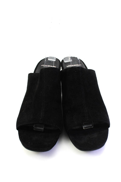 Vagabond Womens Black Suede Open Toe Block Heels Mules Shoes Size 8