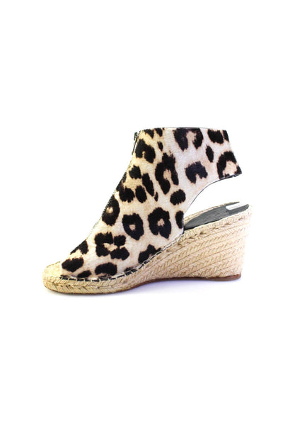 Celine Womens Leopard Print Pony Hair Espadrille Wedge Sandals Brown Size 41 11