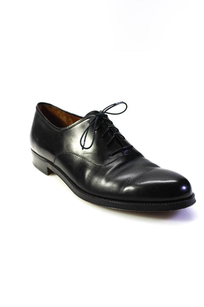 Salvatore Ferragamo Mens Salvatore Almond Toe Leather Derby Shoes Black Size 9