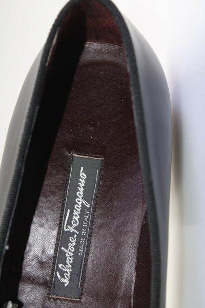 Salvatore Ferragamo Mens Rio Almond Toe Flat Leather Loafers Black Size 9