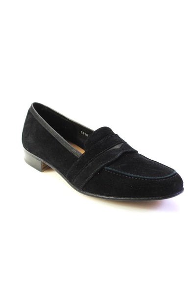 Salvatore Ferragamo Mens Larry Almond Toe Flat Suede Loafers Black Size 9