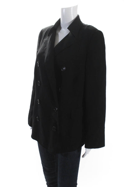 Akris Womens Solid Black Wool Double Breasted Long Sleeve Jacket Size 14