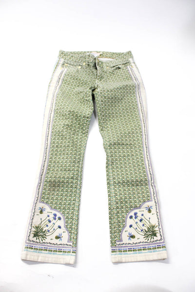 Tory Burch Women's Midrise Five Pockets Straight Leg Floral Pant Green Size 24