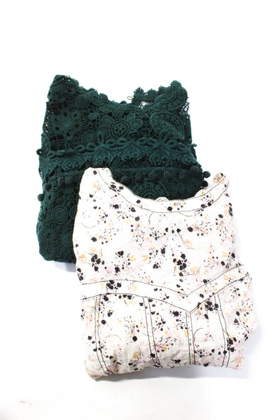 Tularosa  Women's Neck Short Sleeves Crochet Tassel  Blouse Green Size M Lot 2
