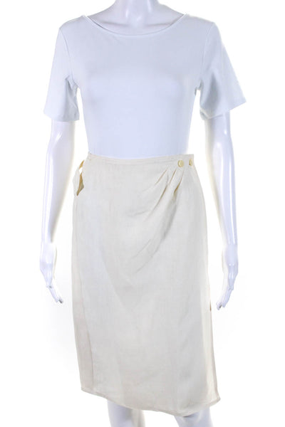 Giorgio Armani Womens Knee Length Wrap Pencil Skirt White Linen Size IT 40