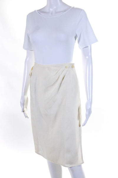 Giorgio Armani Womens Knee Length Wrap Pencil Skirt White Linen Size IT 40