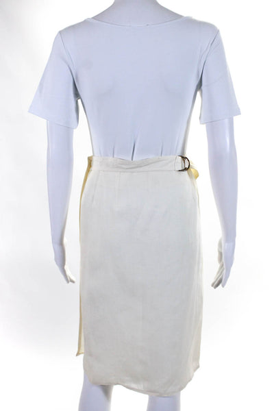 Giorgio Armani Womens Knee Length Wrap Pencil Skirt White Linen Size IT 40