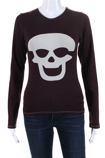 Letarte Handmade Womens Long Sleeve Crew Neck Skull Tee Shirt Purple Size Small