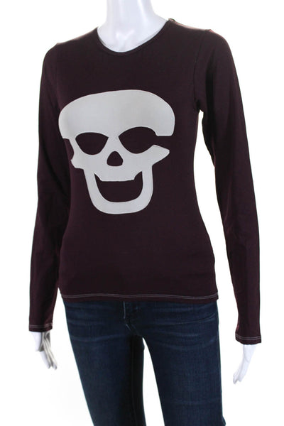 Letarte Handmade Womens Long Sleeve Crew Neck Skull Tee Shirt Purple Size Small