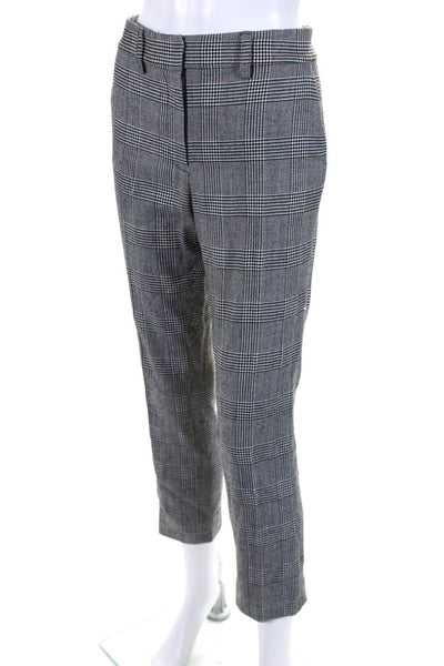 Frame Womens Mid Rise Glen Plaid Straight Cropped Pants Black White Size 2